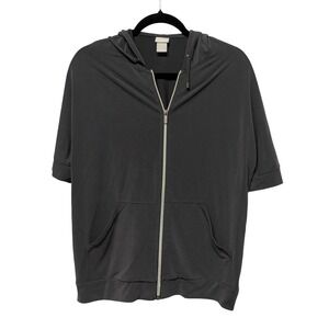 Chicos Zenergy Gray-Blue‎  Short Sleeve Full Zip Hoodie Modal Blend Size 8-10